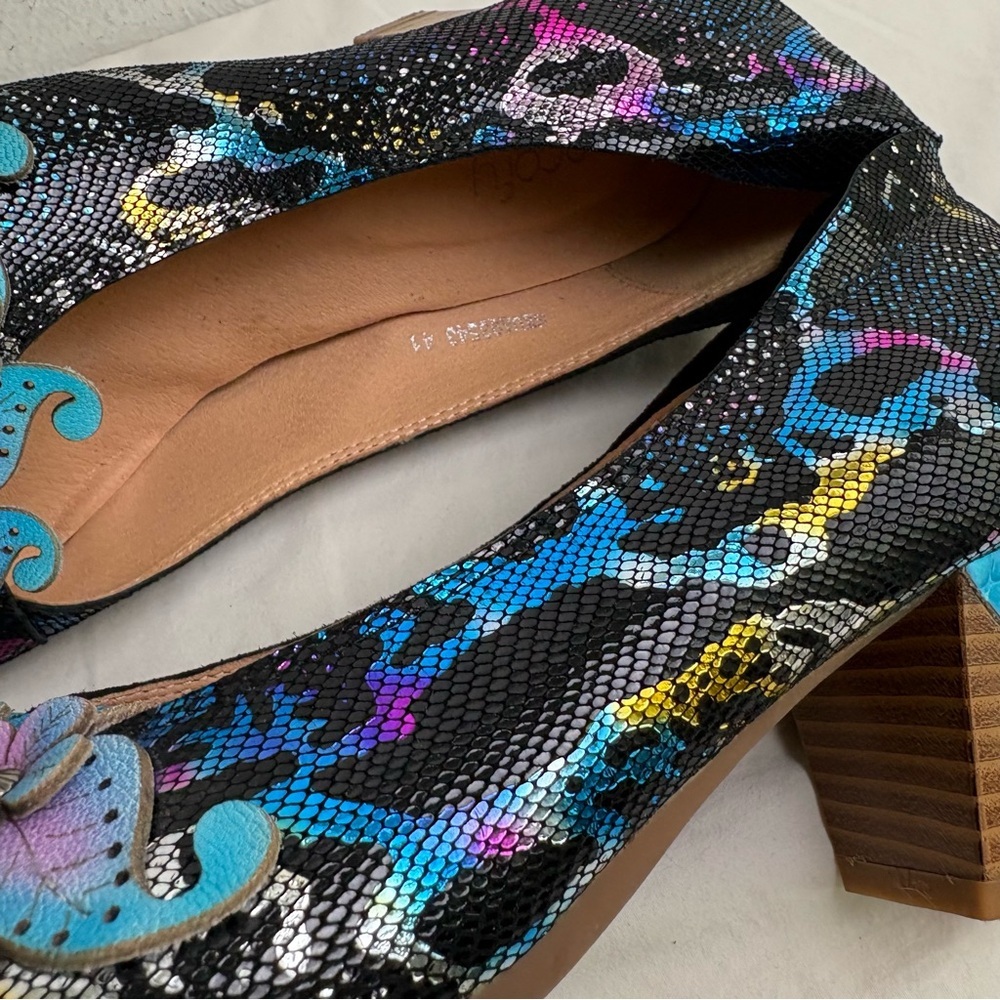 SOCOFY Leather Metallic Floral Applique Snakeskin Pump Heels Artsy 41 (10-10.5) - Picture 15 of 16